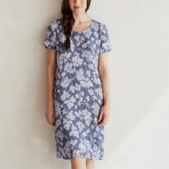 J. Jill Pure Linen Scoop Neck Floral T-Shirt Dress Women's Small - Picture 1 of 10